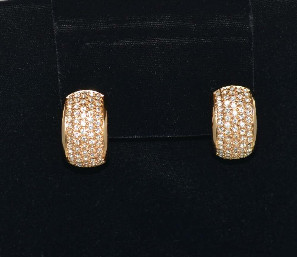 Christian Dior Chunky Half Moon Pave Rhinestone Clip Earrings